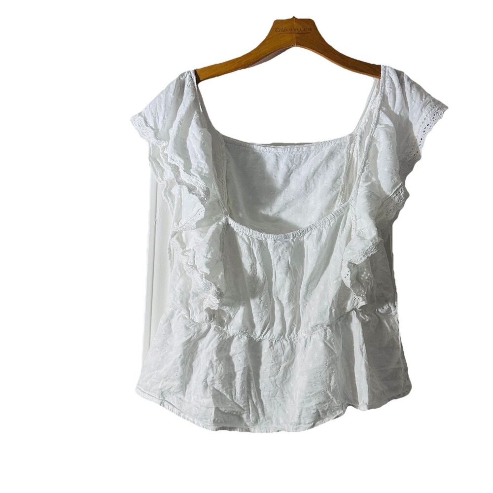 Old Navy Embroidered Top Blouse Peasant Flutter Sleeve SZ L Cotton White Boho - Picture 4 of 9